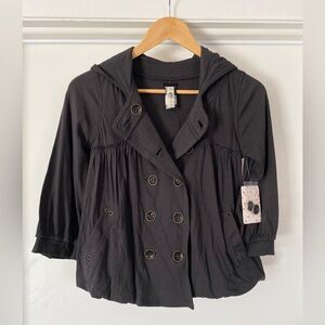 Free People NWT🔖Cotton/Poly Double-Breasted, Hooded Mini Pea Coat
